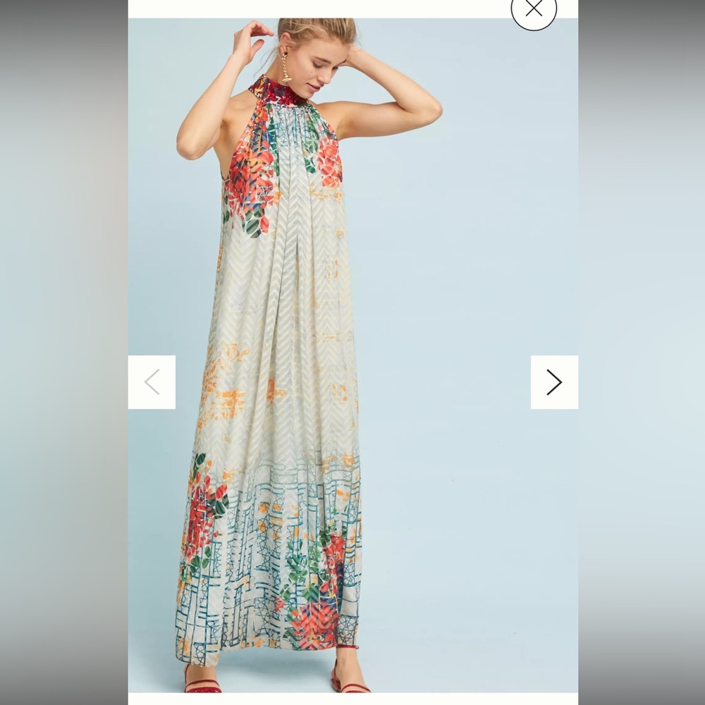 Anthropologie Bhanuni by Jyoti Marilla Maxi Dress, Floral Halter Maxi Dress sz S